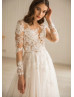 Long Sleeves Beaded Ivory Lace Tulle Gorgeous Wedding Dress